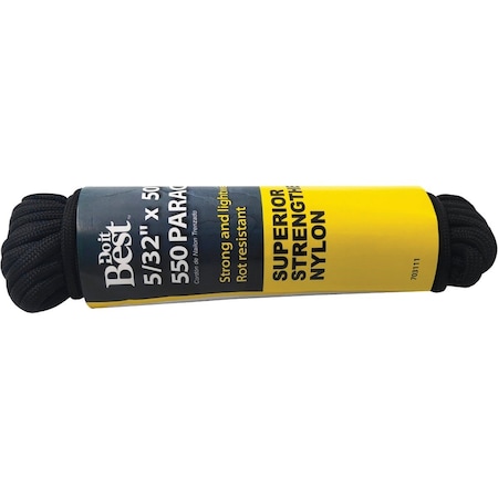 All-Source 550 5/32 In. x 50 Ft. Black Nylon Paracord 703111